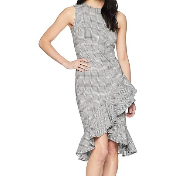 Calvin Klein Plaid Sleeveless Ruffle Trim Dress Size 2 - Picture 1 of 8